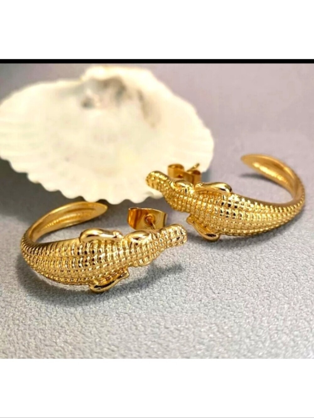 Gold Alligator Crocodile Hoop Earrings New Hoops